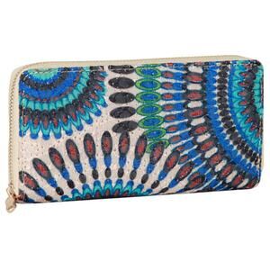 Long Peacock Patterned Wallet | Blue Multi | 8" x 4" x 1"